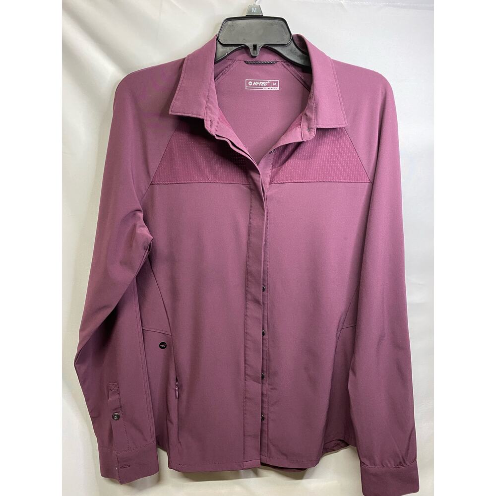 Hi-Tec  Foraker Mixed Media Relaxed Button Front Purple Long Sleeve Shirt Size M
